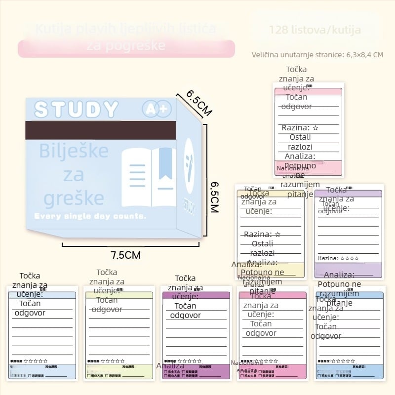 Izvlačne bilješke za ispravljanje grešaka za učenike, s elegantnim dizajnom i potpuno prianjanje