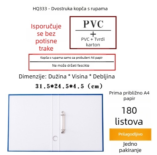 A4 fascikl s D-prstenom promjera 1,5 inča i perforiranim kartonskim dosjeom