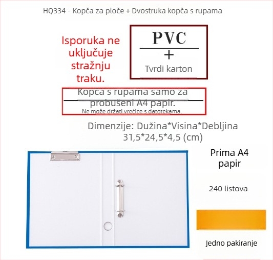 A4 fascikl s D-prstenom promjera 1,5 inča i perforiranim kartonskim dosjeom