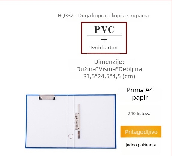A4 fascikl s D-prstenom promjera 1,5 inča i perforiranim kartonskim dosjeom