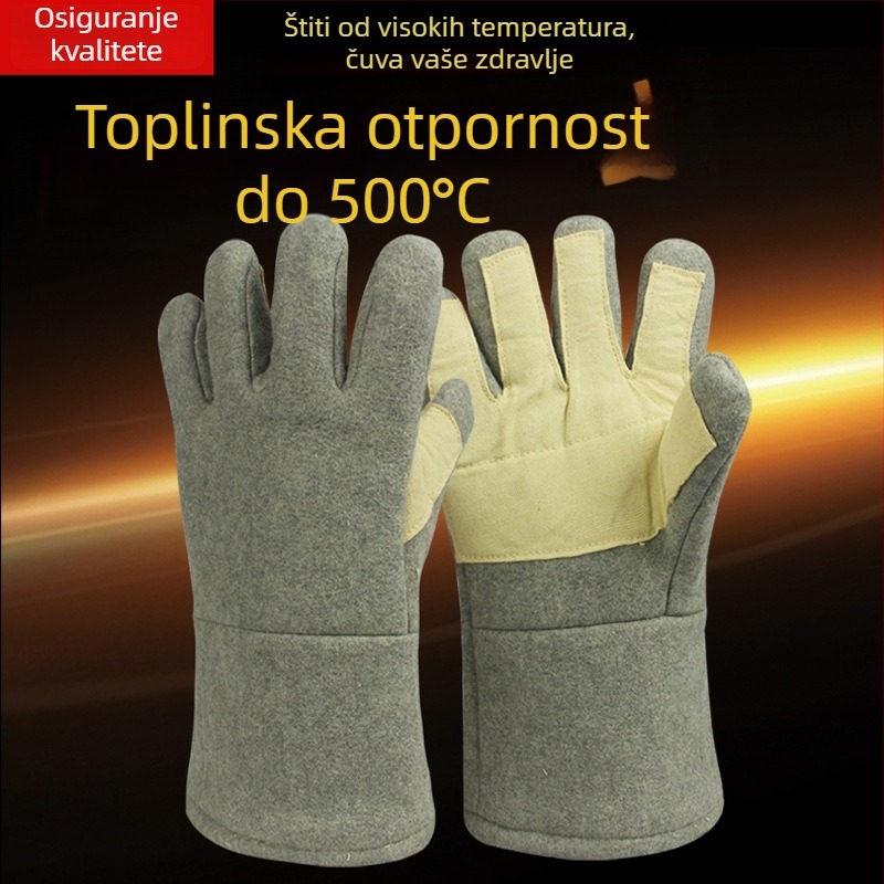Rukavice otporne na visoke temperature 300–500°C, vatrootporne i toplinsko izolirane, petoprstne, od aluminijske folije i aramidnih vlakana