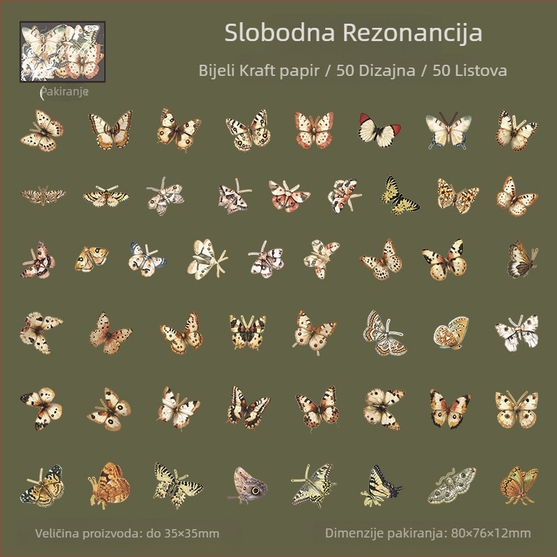 Set naljepnica s izrezanim leptirima, vintage dizajn za kolaže, dnevnik DIY i dekoraciju scena