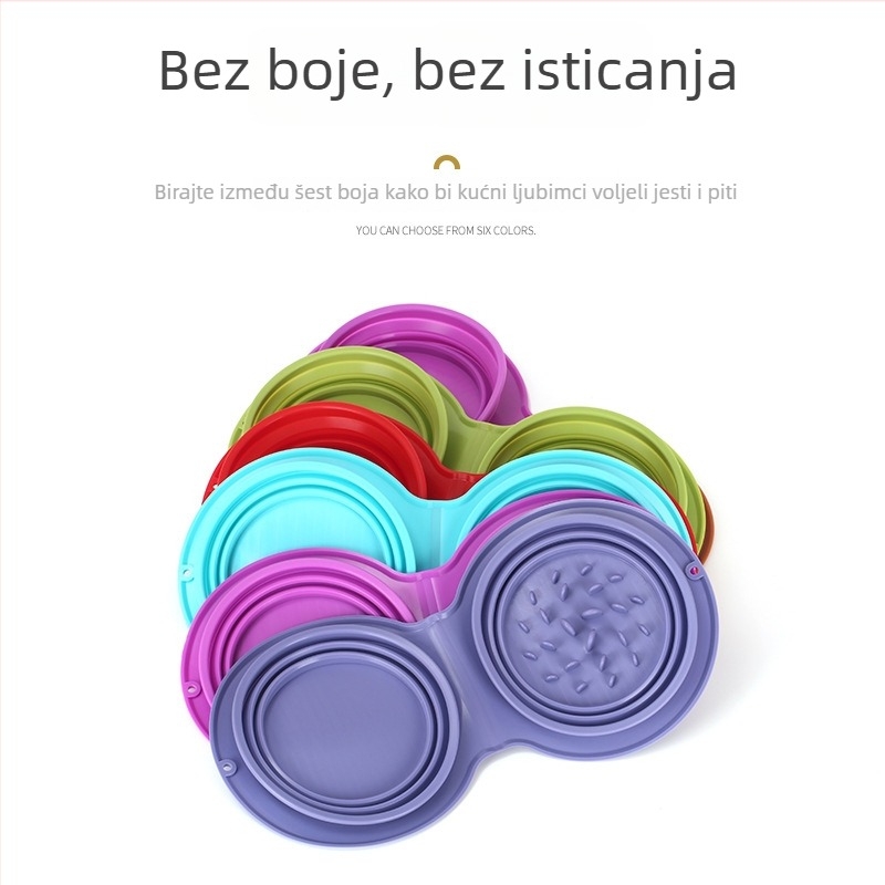 Sklopiva posuda za kućne ljubimce od silikona s dvostrukim odjeljkom za vodu i hranu, za pse i mačke