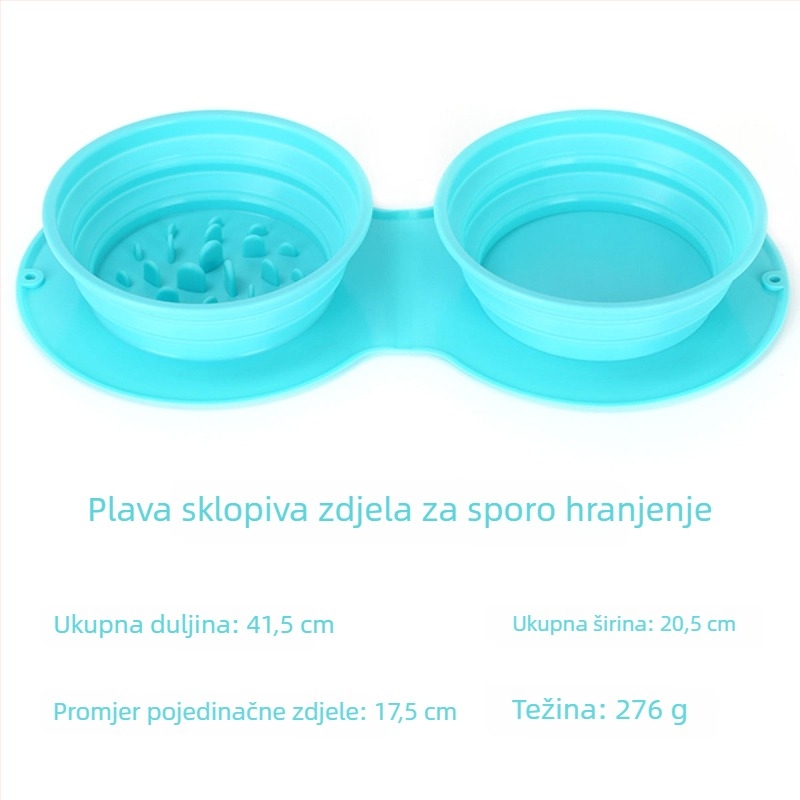 Sklopiva posuda za kućne ljubimce od silikona s dvostrukim odjeljkom za vodu i hranu, za pse i mačke