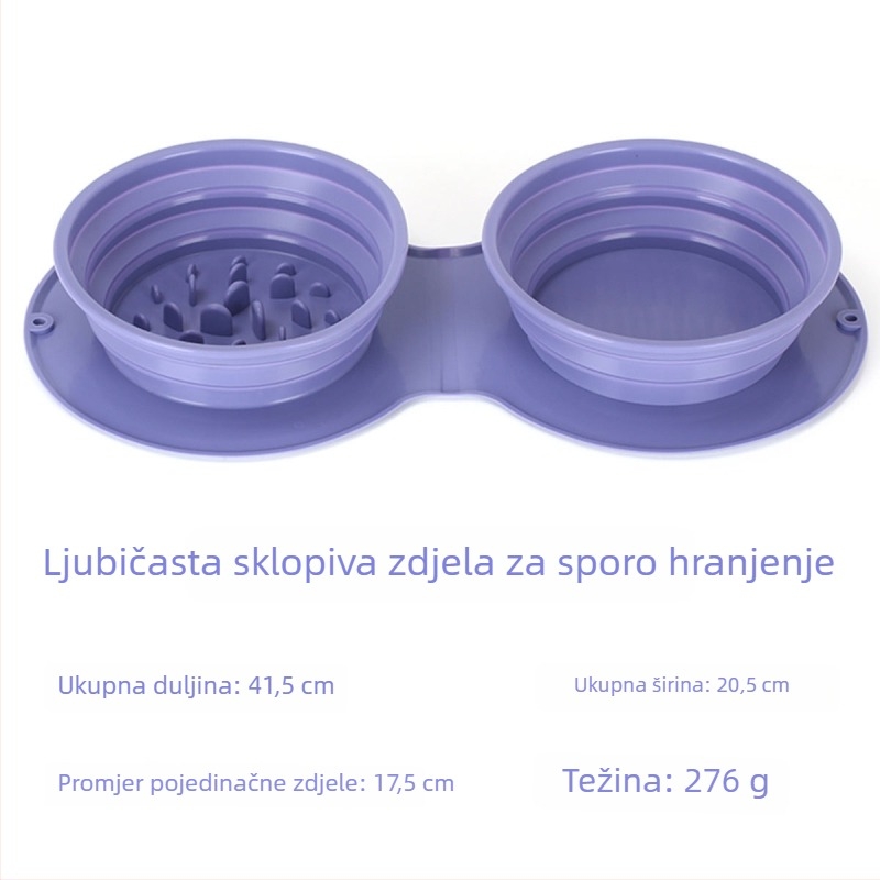 Sklopiva posuda za kućne ljubimce od silikona s dvostrukim odjeljkom za vodu i hranu, za pse i mačke