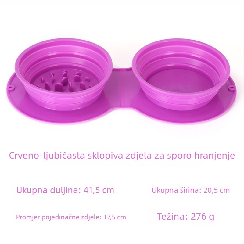Sklopiva posuda za kućne ljubimce od silikona s dvostrukim odjeljkom za vodu i hranu, za pse i mačke