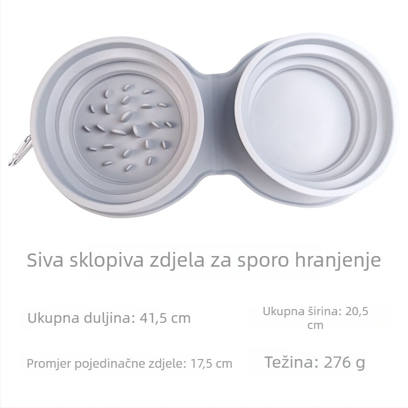 Sklopiva posuda za kućne ljubimce od silikona s dvostrukim odjeljkom za vodu i hranu, za pse i mačke
