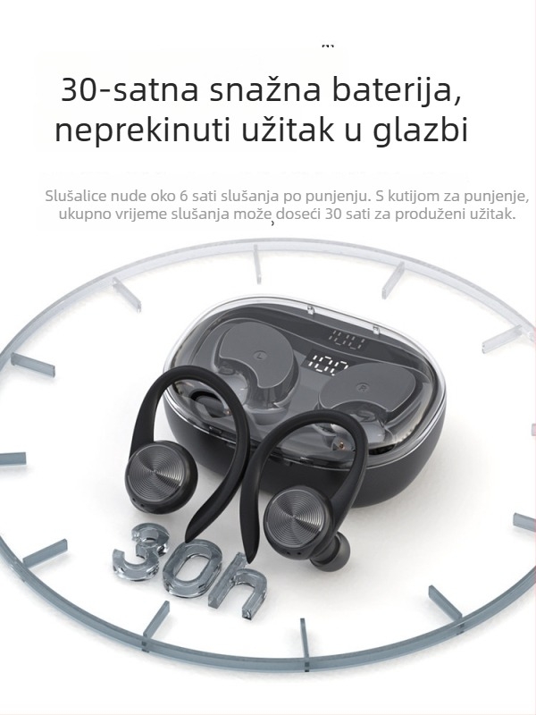 Bluetooth slušalice s kukom za uho, pravi bežični, sportski model 2024, dugotrajna baterija, pogodne za trčanje, Android kompatibilno