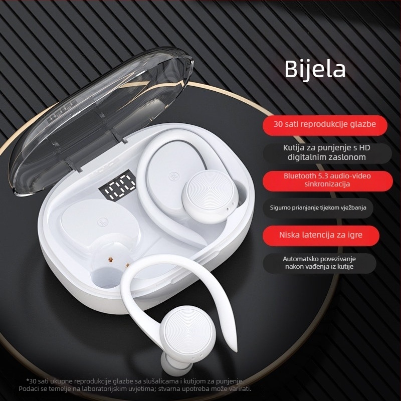 Bluetooth slušalice s kukom za uho, pravi bežični, sportski model 2024, dugotrajna baterija, pogodne za trčanje, Android kompatibilno