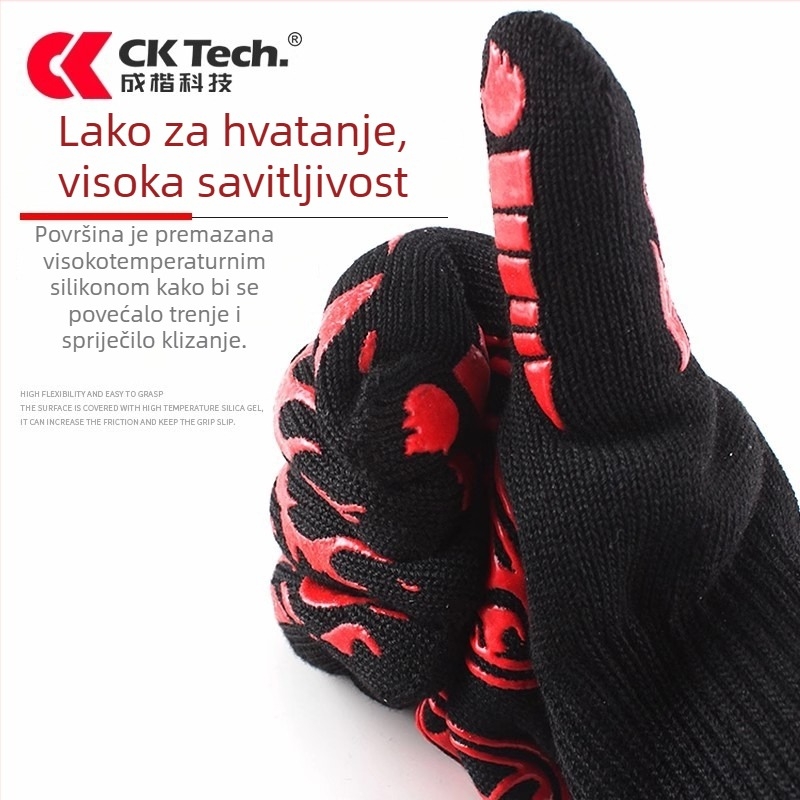 Chengkai Technology Deyan silikonske rukavice otporne na visoke temperature do 500°C, za pećnicu i roštilj, protuklizne, vatrootporne, izolirane