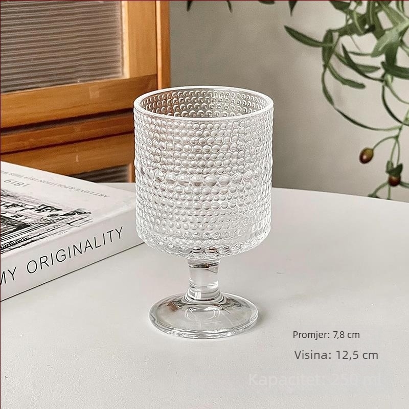 Stakleni goblet s reljefom suncokreta, vintage stil