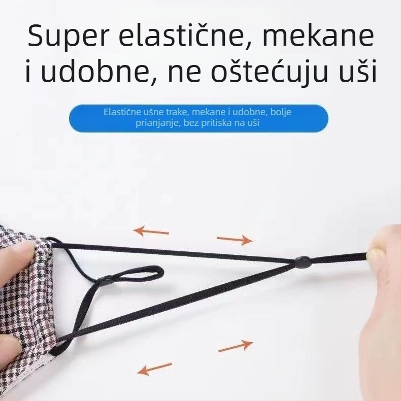 Zimska karirana maska, topla i debela, pamuk, periva, s elastičnim trakama za uši