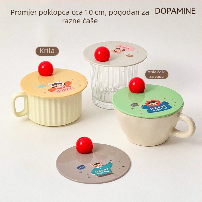 Slatka karikatura poklopac za šalice, 10 cm, plastični, otporan na prašinu, universalni poklopac za šalice i staklene čaše