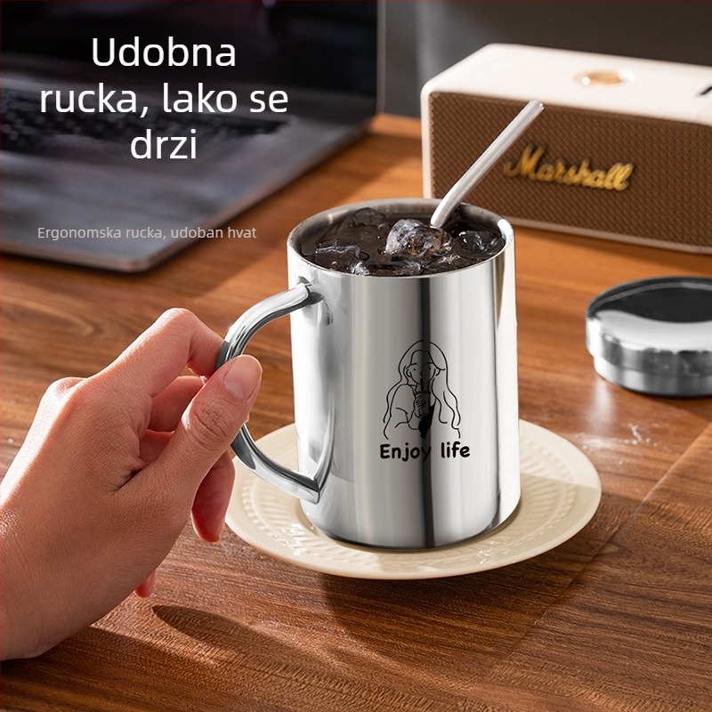 Šalica od nehrđajućeg čelika 304 s poklopcem, moderna šalica za kavu za ured i dom, izolirana šalica