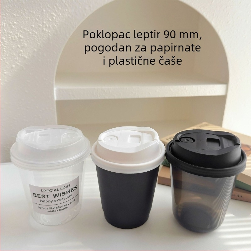 90 mm kapica leptir dizajna za čaše - jednokratna, otporna na prolijevanje, za čaj s mlijekom i kavu, višefunkcionalni papirno-plastični univerzalni poklop čaše
