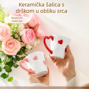 Ručna oslikana keramička šalica za mlijeko i kavu, ručka u obliku srca, sladak dizajn za par