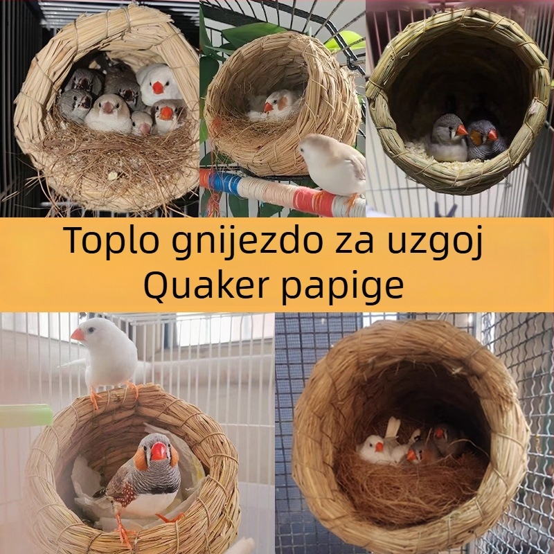 Gnijezdo za uzgoj ptica – toplo gnijezdo od trave za zimu, šareni dodaci za kavez