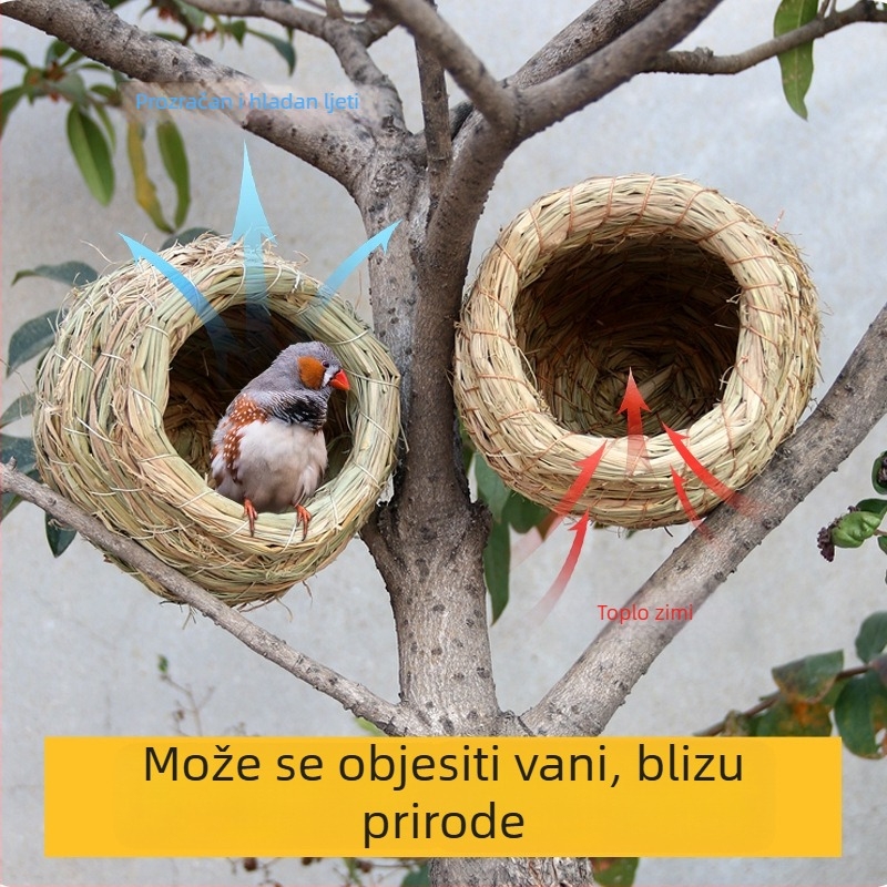Gnijezdo za uzgoj ptica – toplo gnijezdo od trave za zimu, šareni dodaci za kavez
