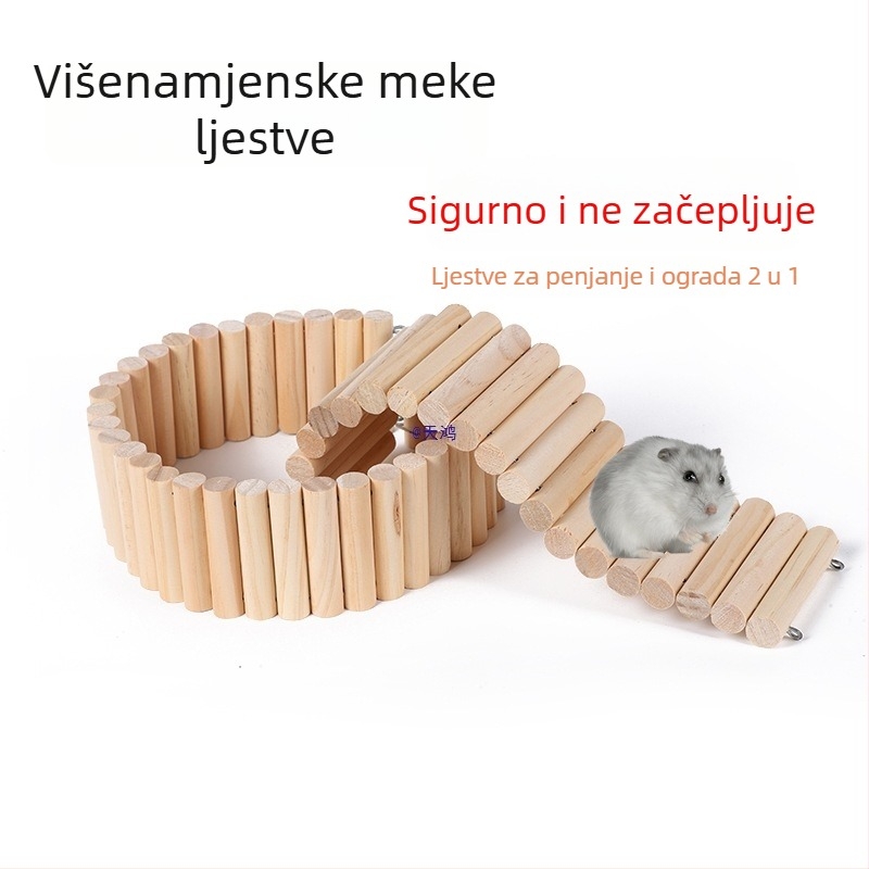 Igračka za hamstera: penjačka ljestvica, ograda, lukasti most i viseći most od borovog drveta — oprema za kavez i pregrade
