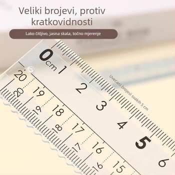Prozirna plastična pravokutna ravnala duljine 20 cm s velikim brojevima, čvrsta konstrukcija — četverodijelni set s valovitim oznakama za učenike osnovne škole