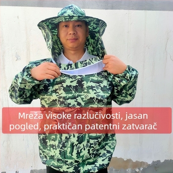 Prozračan komplet zaštitnog odijela za pčelarstvo, kamuflirana polovična jakna, pčelarska kapa i alati za pčelarstvo