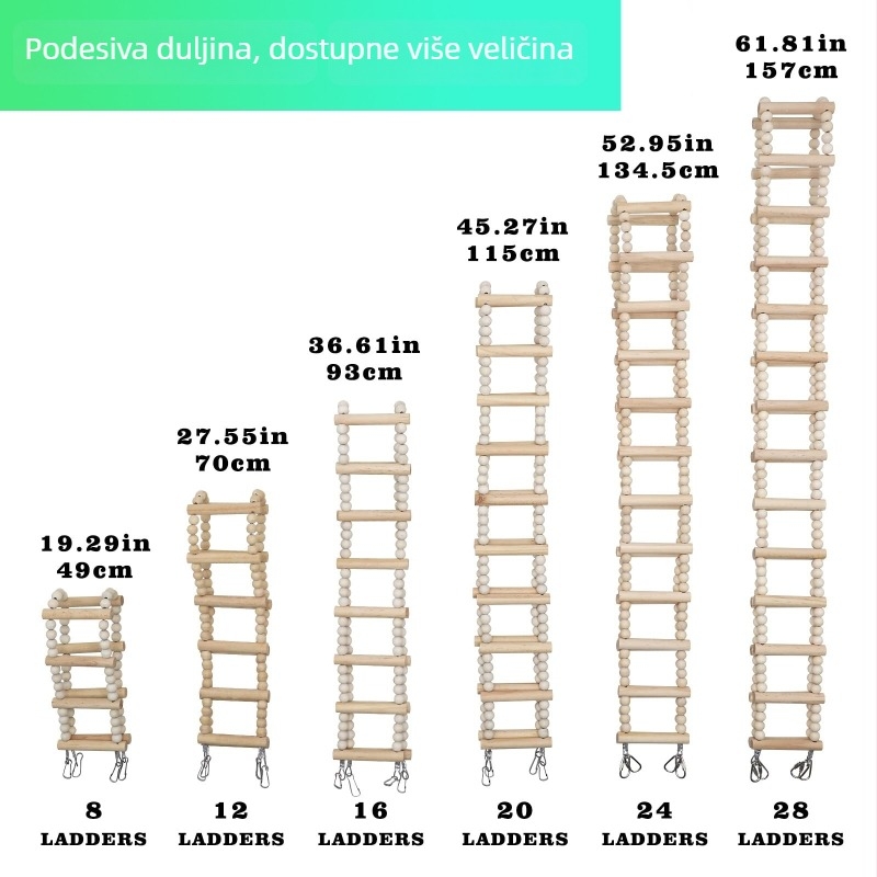 Drvena ljestvica za ptice i penjačka igračka za male kućne ljubimce: hamster, sugar glider i cockatiel; dodatak za kavez