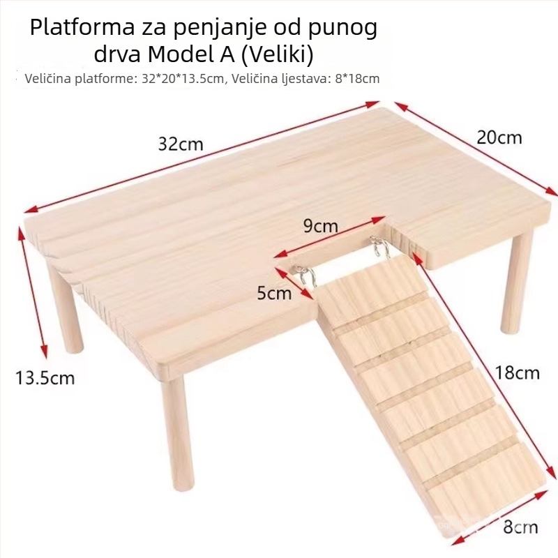 Drvena platforma za hamster s dvije razine, ljestvica i skrovište za zlatne hamsterice