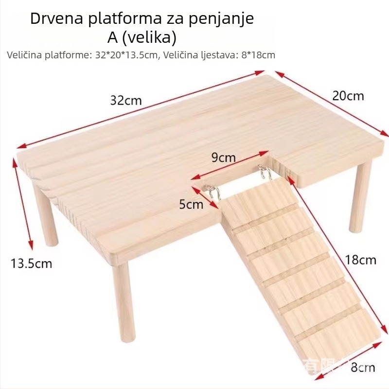 Drvena platforma za hamster s dvije razine, ljestvica i skrovište za zlatne hamsterice