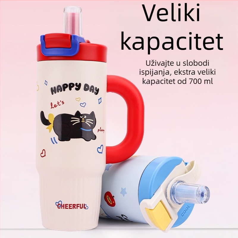 Izolirana čaša od 316 nerđajućeg čelika, velika kapaciteta, prijenosna čaša s crtićem i slamkom