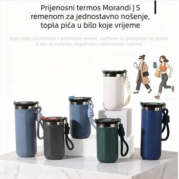 Nova minimalistička čaša za kavu od nehrđajućeg čelika sa kaišem, izolirana, uspravnog cilindričnog oblika, moderna i prenosna sportska čaša