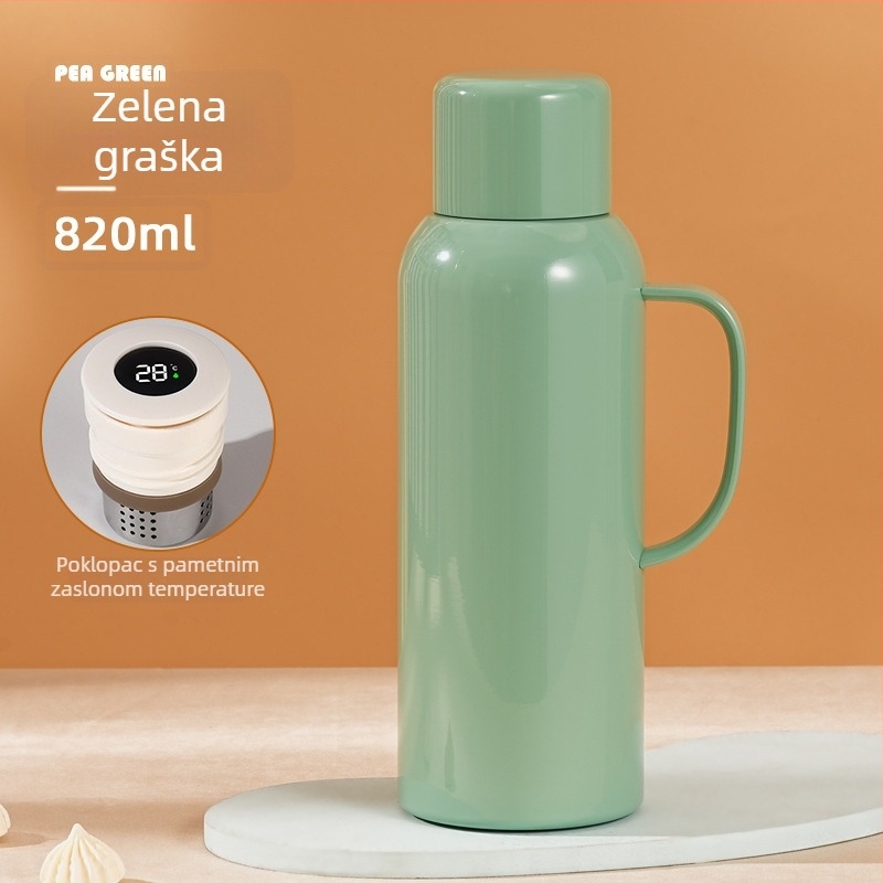Izolirani čajnik od 316 nehrđajućeg čelika, vakuumska izolacija, velika kapacitet, pretinac za čaj, prijenosno s drškom