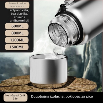 Termos šalica od 316 nerđajućeg čelika, izolirana, velika kapaciteta, odjeljak za čaj i vodu, prijenosna za vanjsku upotrebu