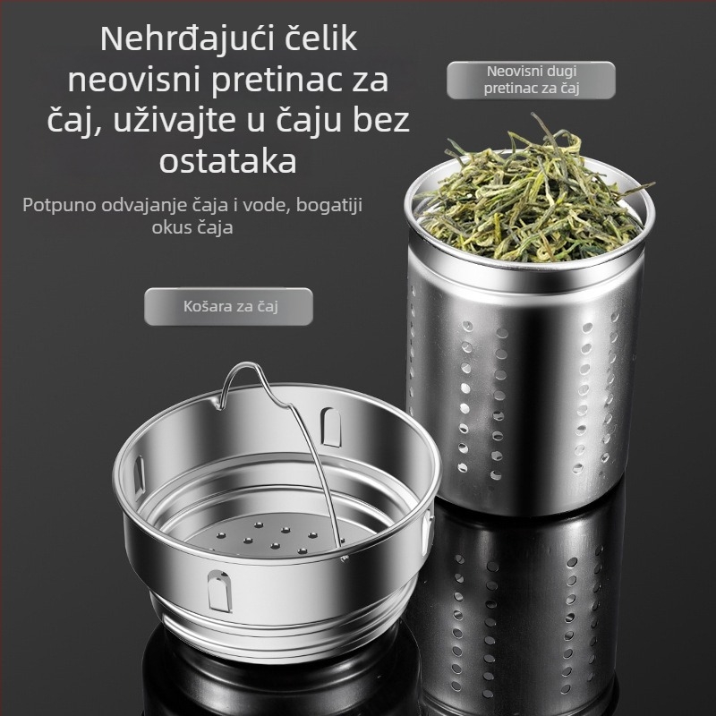 Termos šalica od 316 nerđajućeg čelika, izolirana, velika kapaciteta, odjeljak za čaj i vodu, prijenosna za vanjsku upotrebu