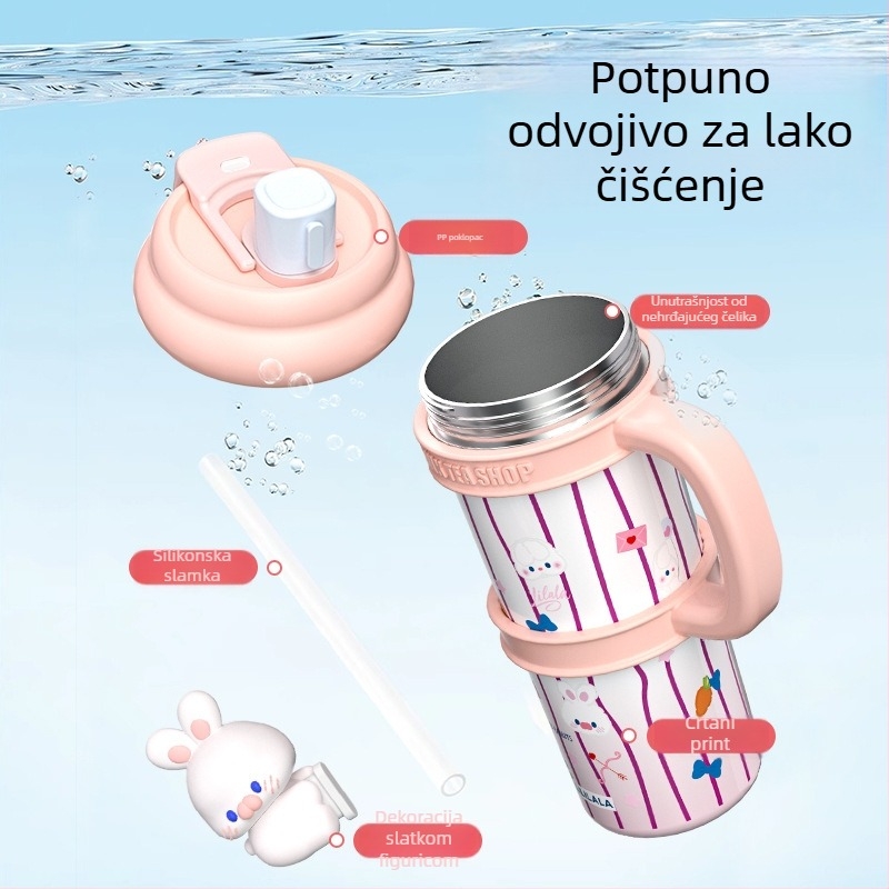 Cartoon-stil čaša od 316 otporne nehrđajućeg čelika, izolirana, velik kapacitet, prijenosna, s dvostrukom slamkom
