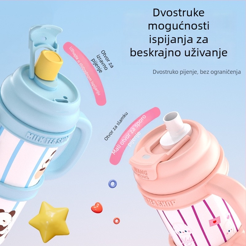 Cartoon-stil čaša od 316 otporne nehrđajućeg čelika, izolirana, velik kapacitet, prijenosna, s dvostrukom slamkom