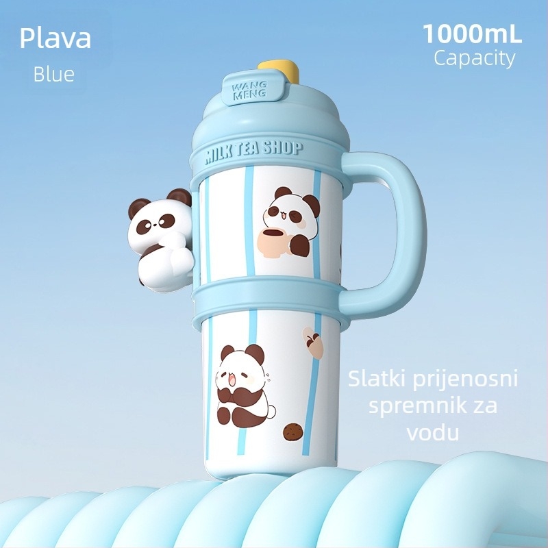 Cartoon-stil čaša od 316 otporne nehrđajućeg čelika, izolirana, velik kapacitet, prijenosna, s dvostrukom slamkom