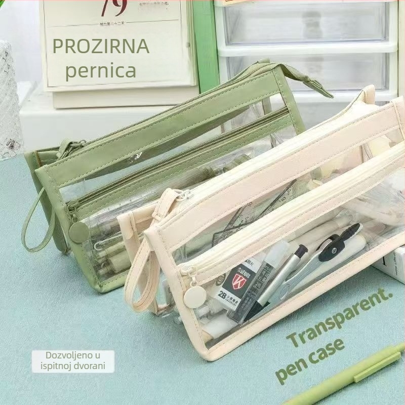 Prozirni vodootporni trodijelni neseser za ispite, spremište za olovke i kozmetiku, inspiriran korejsko-japanskim stilom