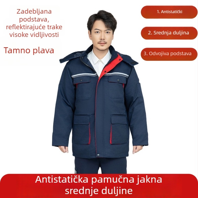 Zimski antistatni pamukasti radni kaput s odvojivom dvostrukom podstavom, topla zaštitna odjeća za tvornicu