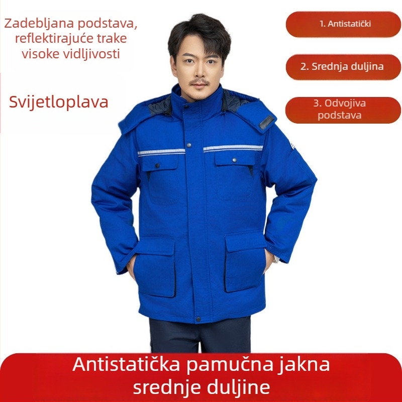 Zimski antistatni pamukasti radni kaput s odvojivom dvostrukom podstavom, topla zaštitna odjeća za tvornicu