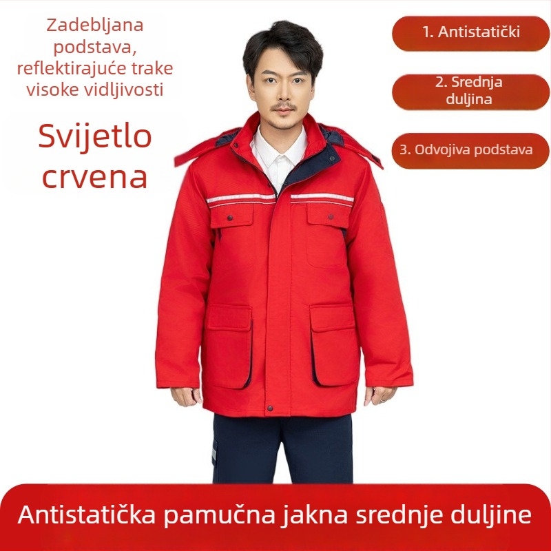 Zimski antistatni pamukasti radni kaput s odvojivom dvostrukom podstavom, topla zaštitna odjeća za tvornicu