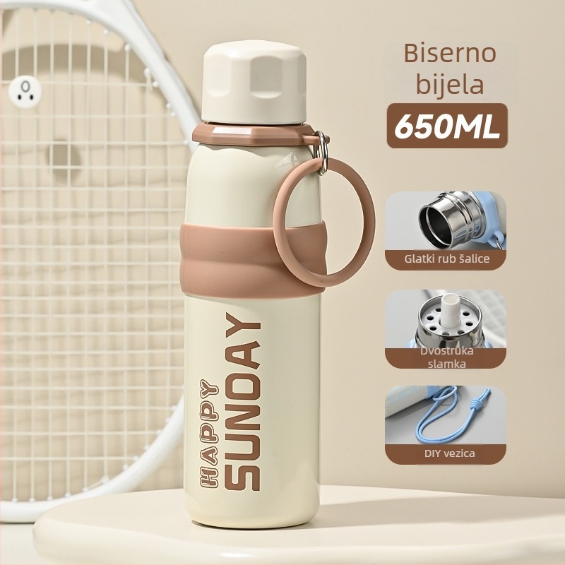 Sportski termos šalica od 316 nerđ čelika, velika kapaciteta, prijenosna, s slamkom