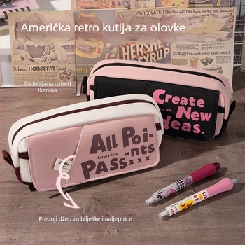 Američki retro neseser za olovke s velikim kapacitetom, jedinstven dizajn, za učenike srednjih škola.