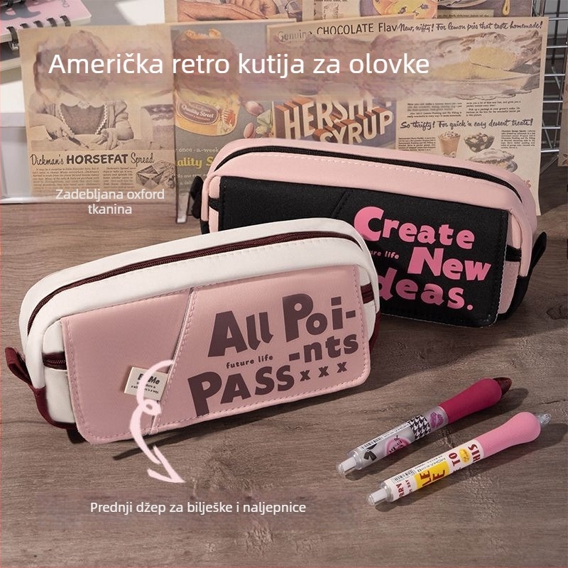 Američki retro neseser za olovke s velikim kapacitetom, jedinstven dizajn, za učenike srednjih škola.