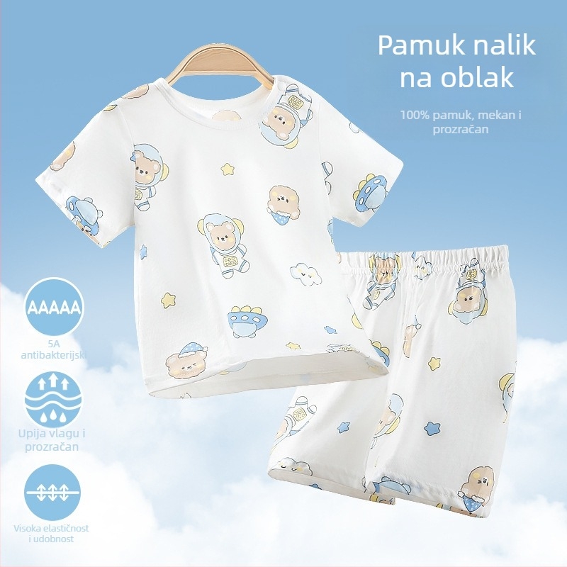 Dječji komplet pidžama s kratkim rukavima, od 100% pamuka, tanak, prozračan, ljetna kućna odjeća