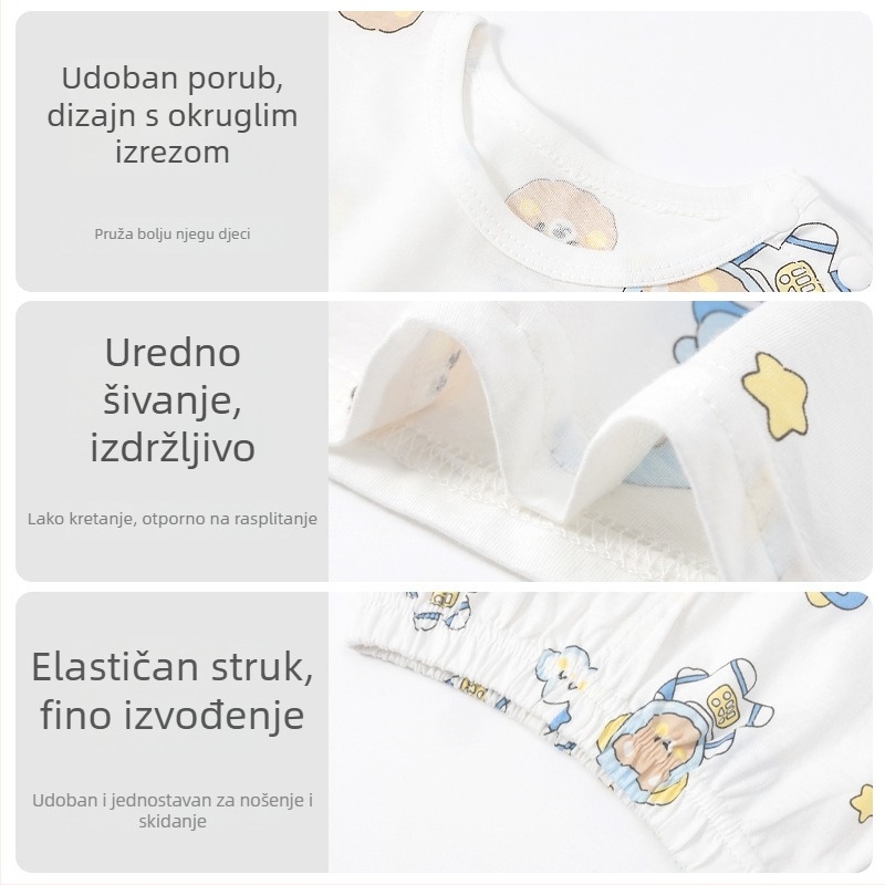Dječji komplet pidžama s kratkim rukavima, od 100% pamuka, tanak, prozračan, ljetna kućna odjeća