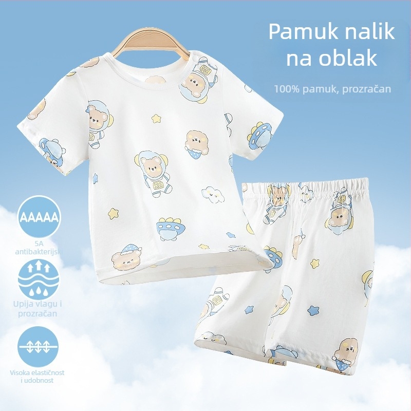 Dječji komplet pidžama s kratkim rukavima, od 100% pamuka, tanak, prozračan, ljetna kućna odjeća