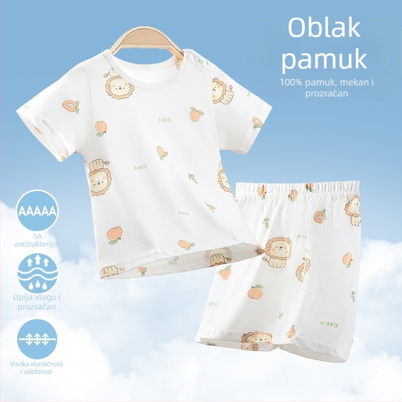 Dječji komplet pidžama s kratkim rukavima, od 100% pamuka, tanak, prozračan, ljetna kućna odjeća