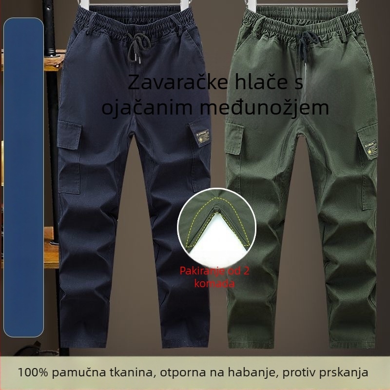 Platnene radne hlače s ojačanim preponama, otporne na toplinu i habanje, za zavarivanje i mehaničke popravke