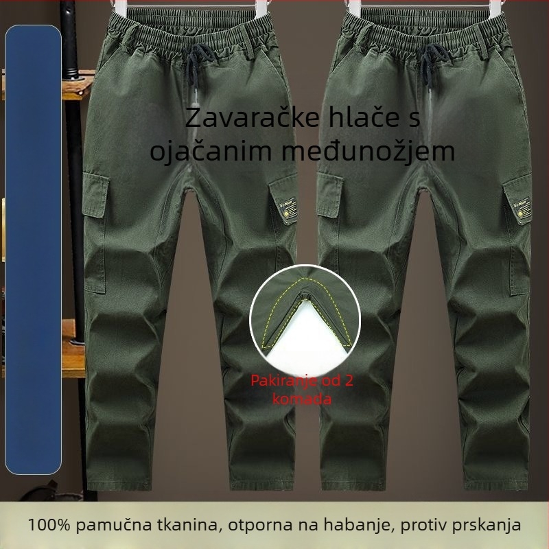Platnene radne hlače s ojačanim preponama, otporne na toplinu i habanje, za zavarivanje i mehaničke popravke