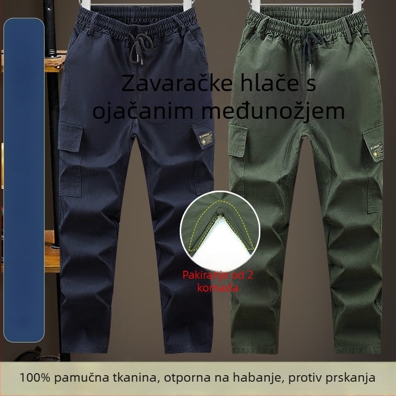 Platnene radne hlače s ojačanim preponama, otporne na toplinu i habanje, za zavarivanje i mehaničke popravke